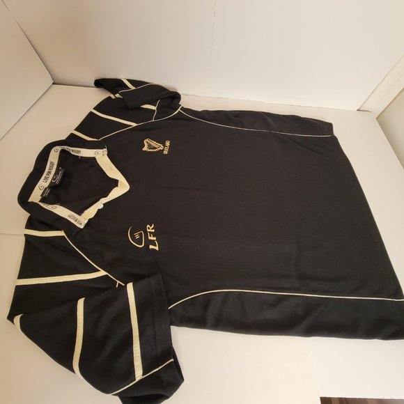Live For Rugby Mens Retro Ireland S/S Rugby Jersey Size XL Black w/Beige - Picture 6 of 12